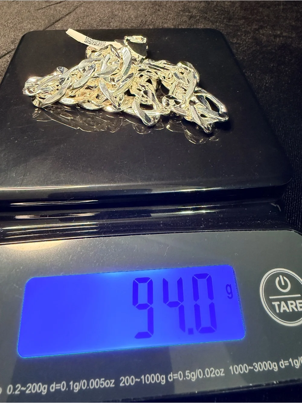 Figaro Diamond Cut 24in 12.7MM 925 Stamped silver filled necklace 94g.